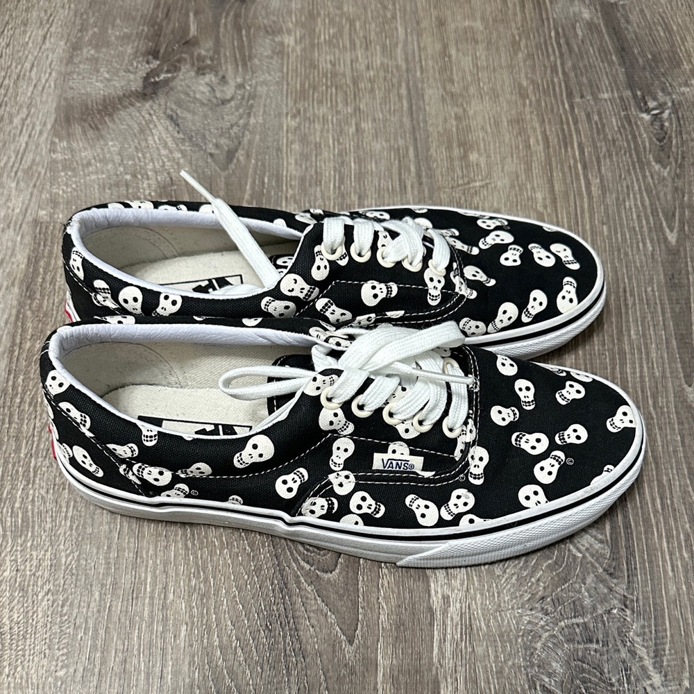 Vans Black Canvas Sneakers with White Skull Print - Picture 3 of 5